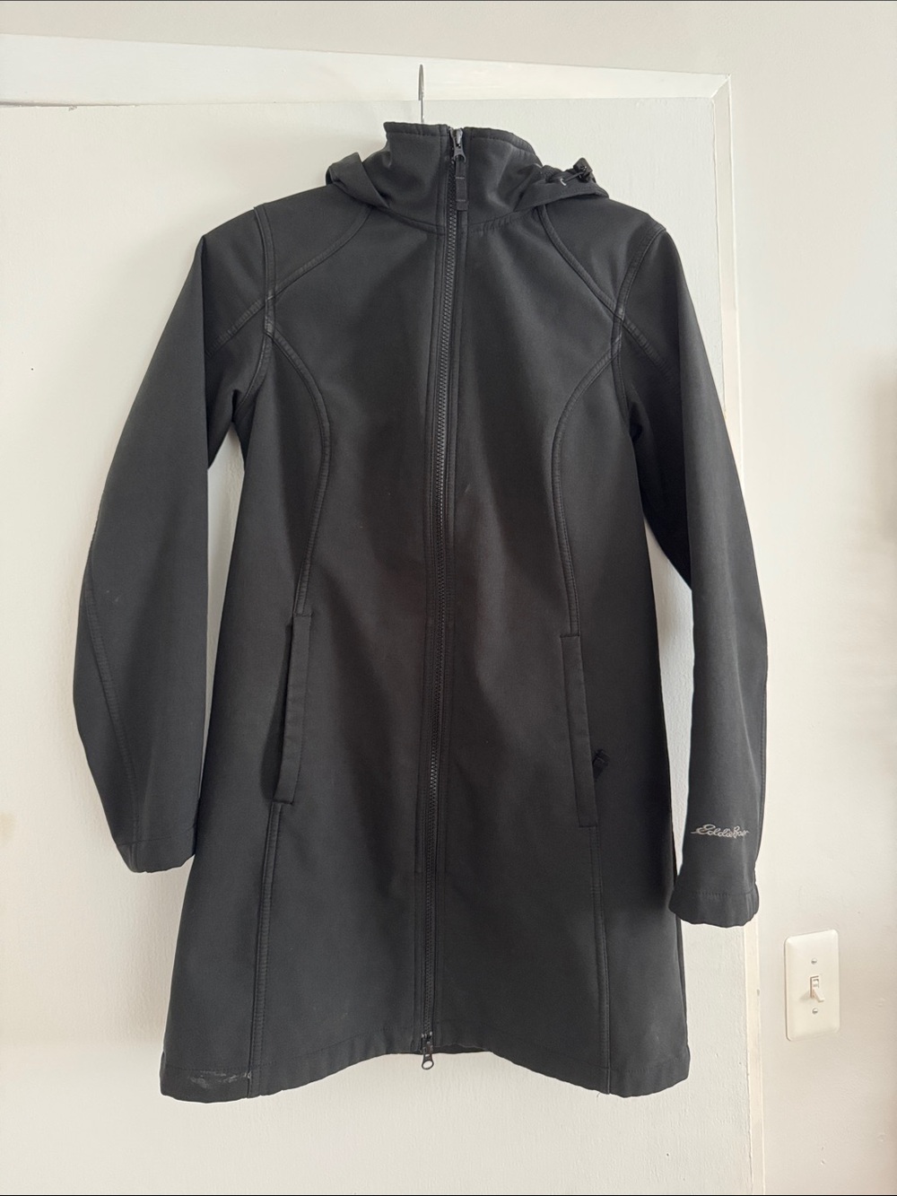 Eddie Bauer Black Hooded Trench Coat